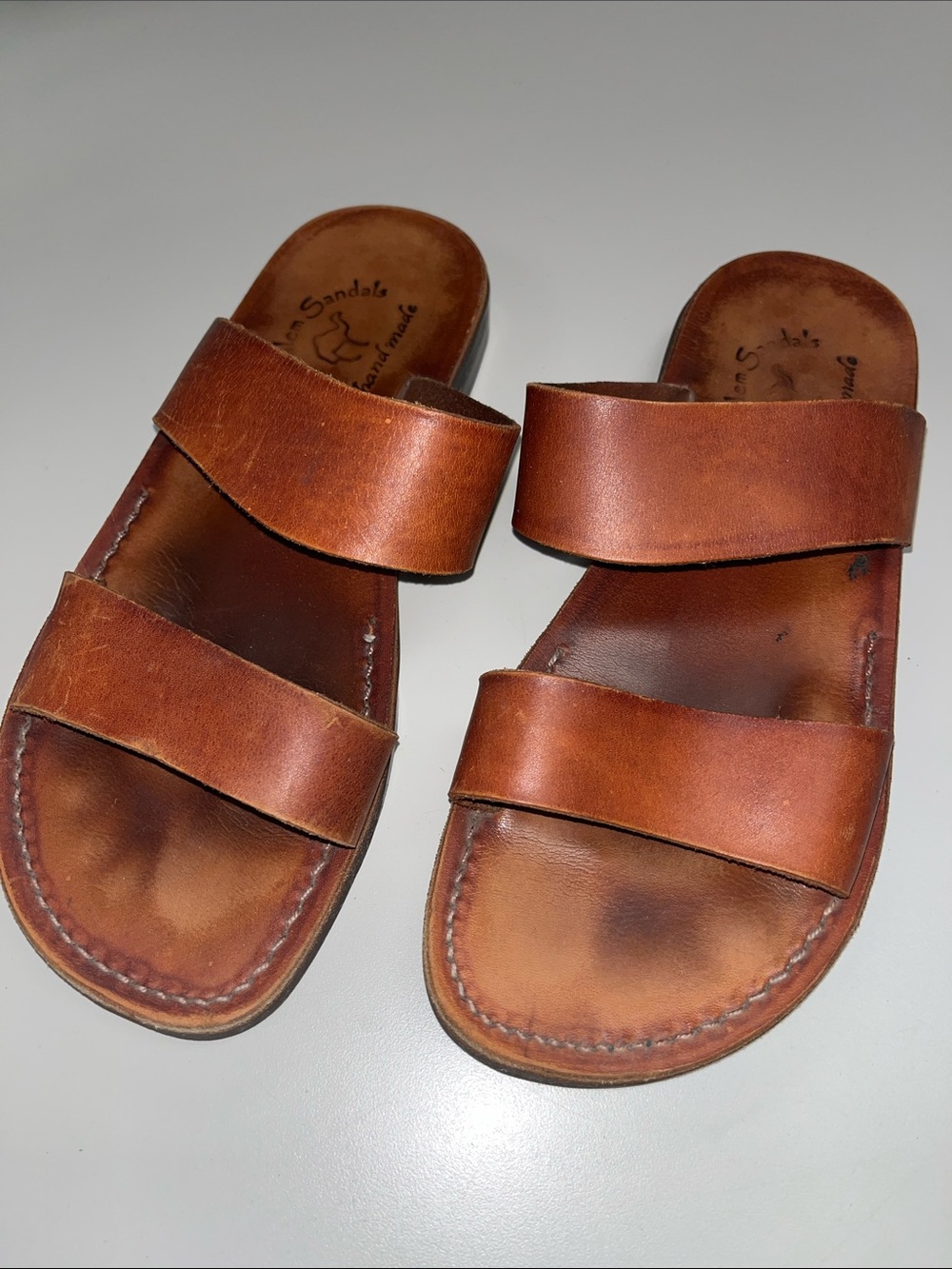 Jerusalem Sandals Men's Tan Leather Double-Strap Slide Sandals 41